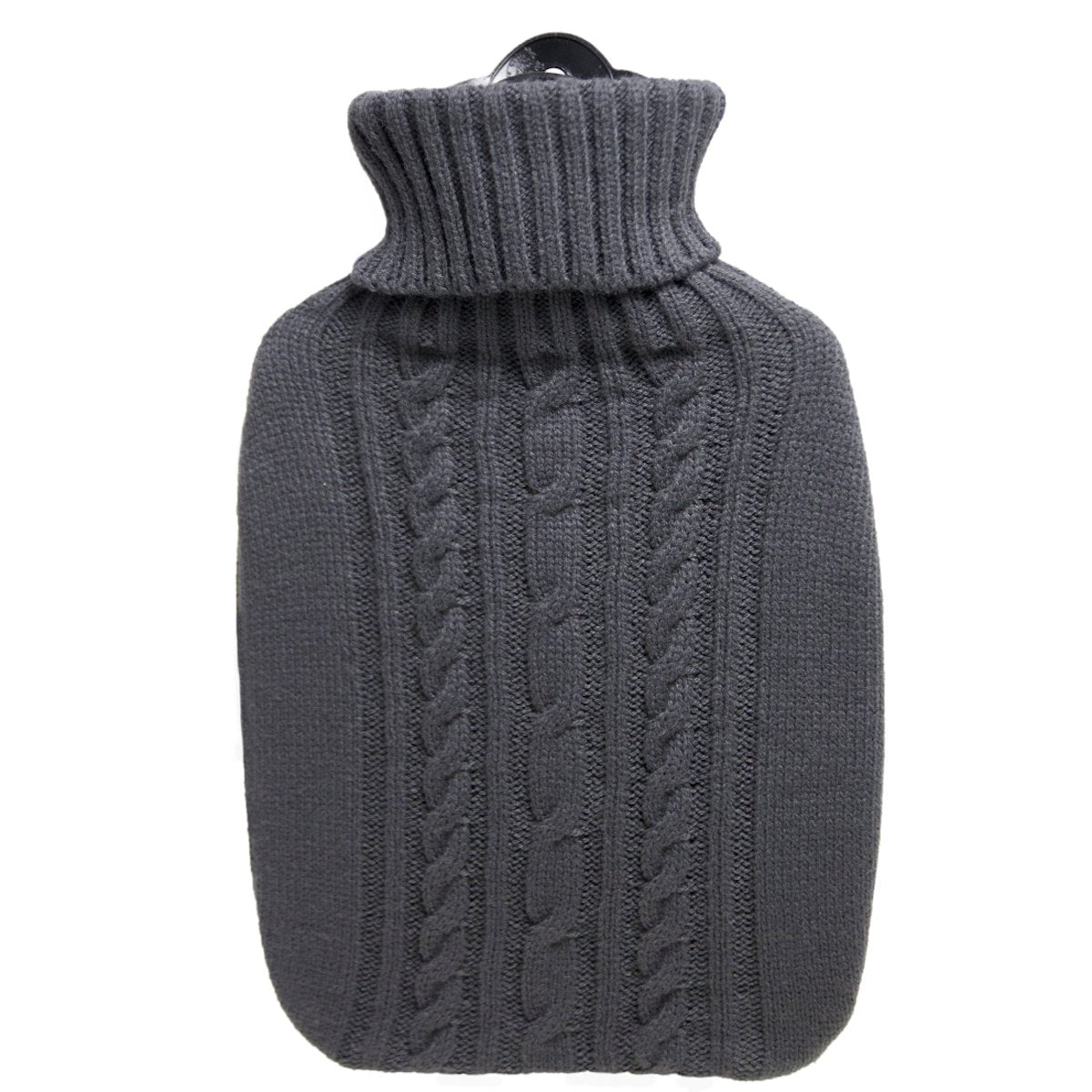 Hot Water Bottle Classic with Cover, Knitted - Dark Grey