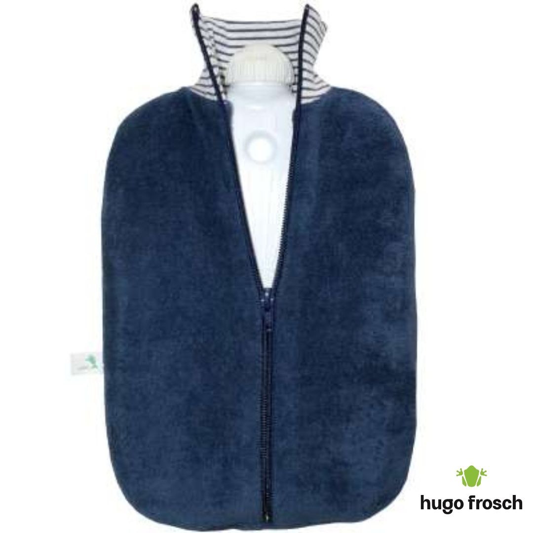 Eco Hot Water Bottle - Organic Cotton Cover - Blue