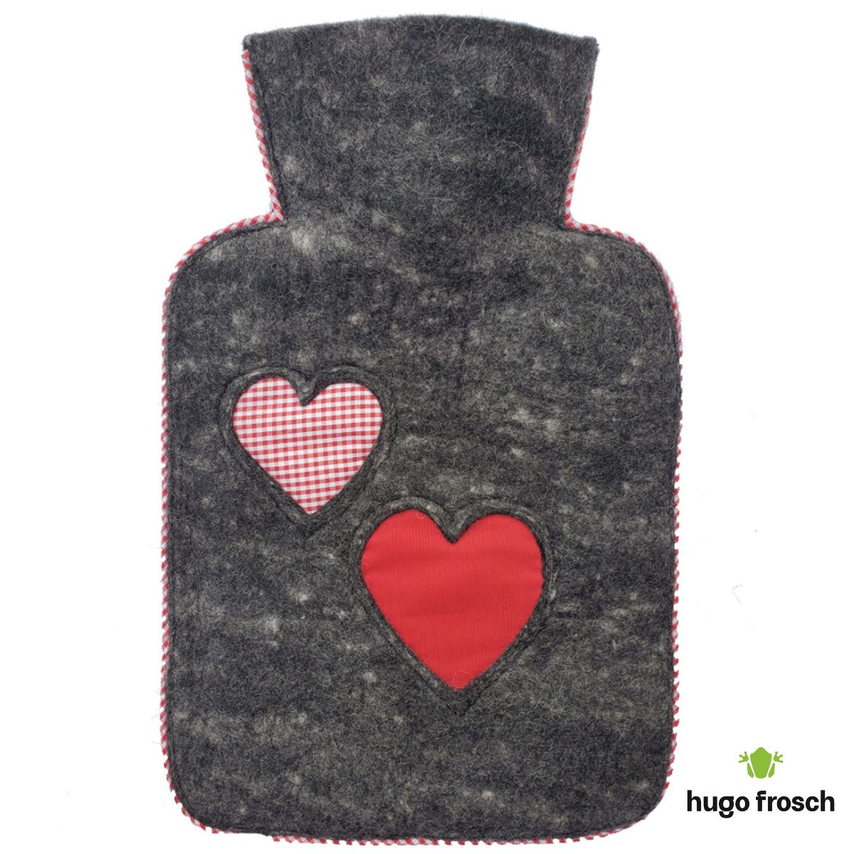 Hot Water Bottle with New Wool Cover, Handmade  - Hearts