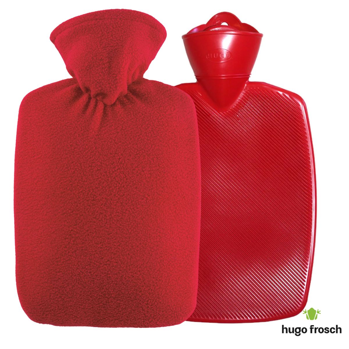 Hot Water Bottle Classic with Cover, Fleece - Red