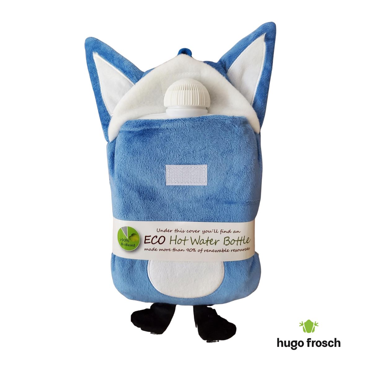 Kids Eco Hot Water Bottle Junior Comfort with Cover, Velour - Mrs. Fox Blue