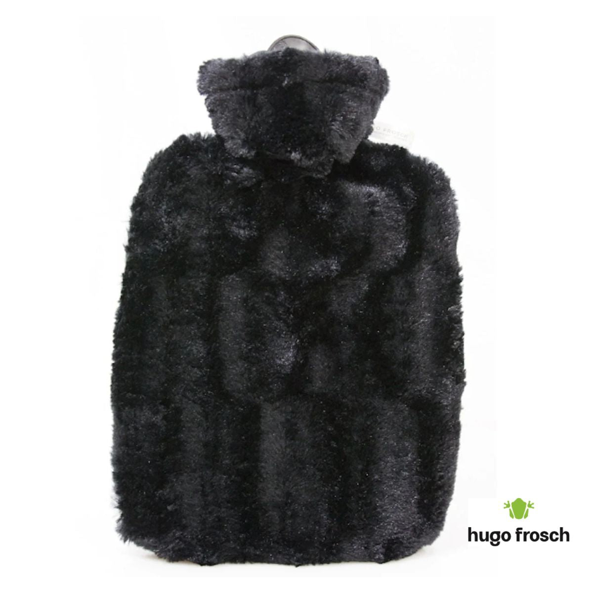 Hot Water Bottle Classic with Cover Faux Fur, Black