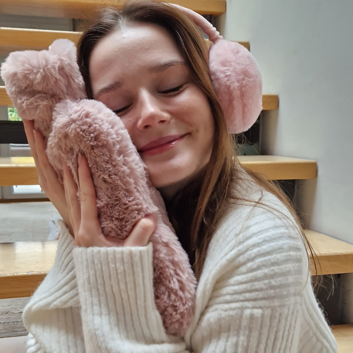 Hot Water Bottle Classic with Cover, Long Hair Faux Fur – Rose