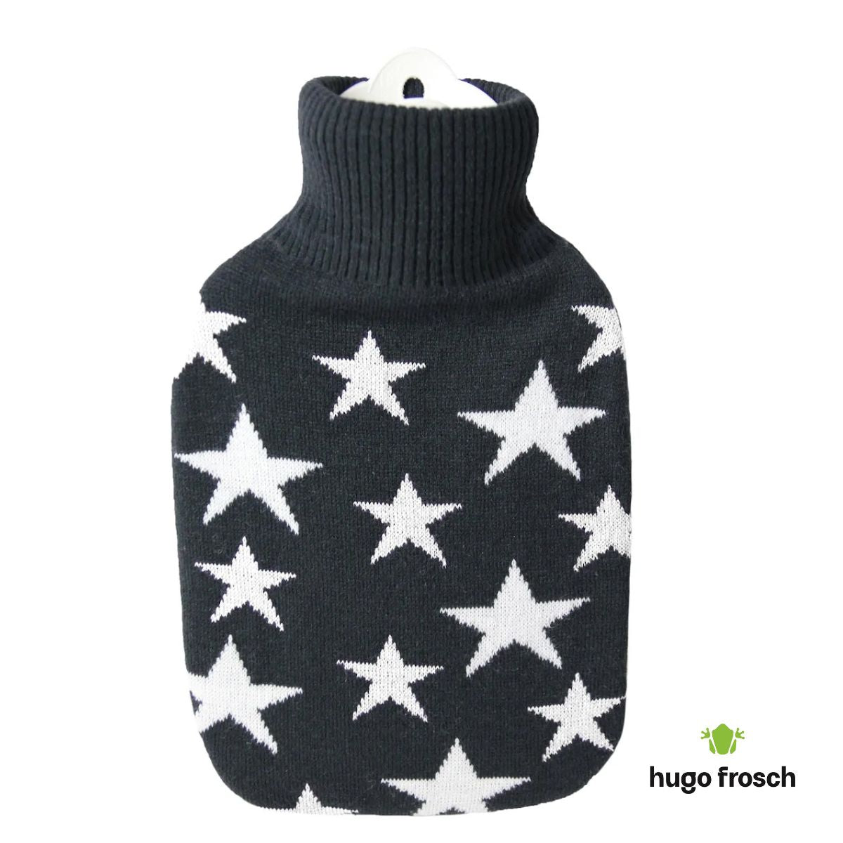 Hot Water Bottle Classic with Cover, Knitted - Stars Black & White