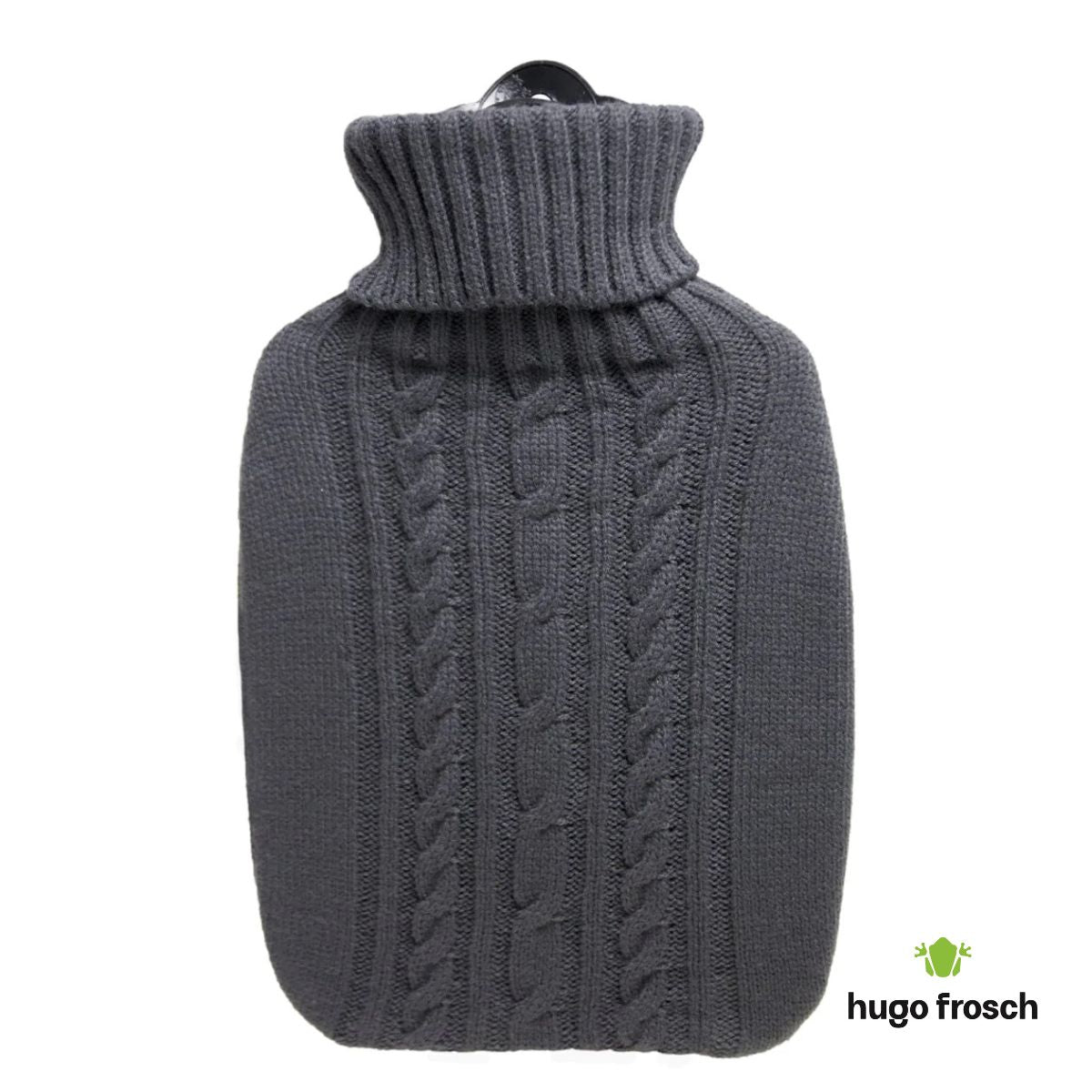 Hot Water Bottle Classic with Cover, Knitted - Dark Grey