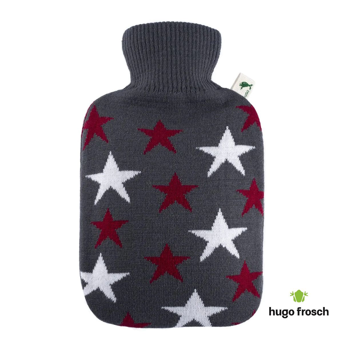 Hot Water Bottle Classic with Cover, Knitted - Stars Bordeaux