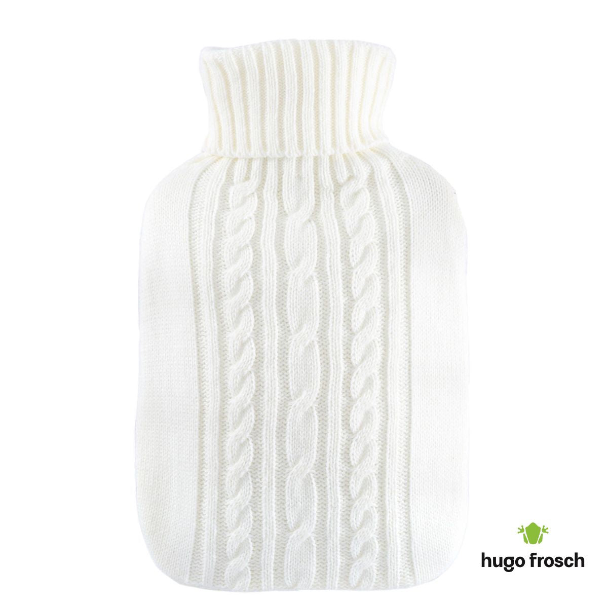 Hot Water Bottle Classic with Cover, Knitted - White