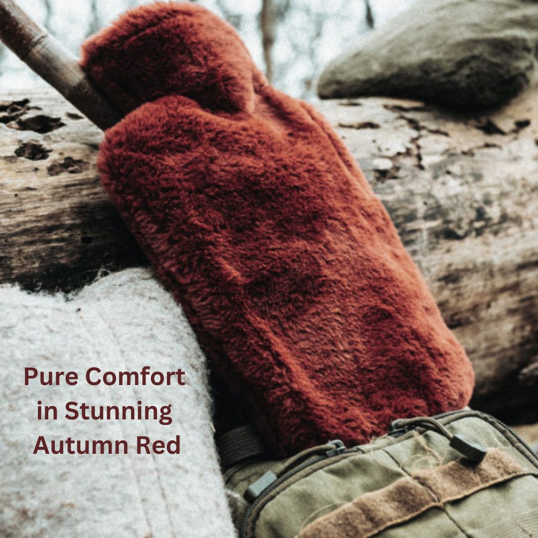 Hot Water Bottle Classic with Cover, Long Hair Faux Fur – Autumn Red