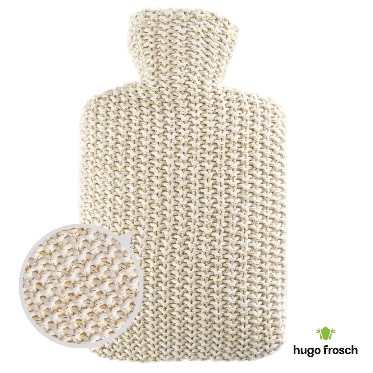 Hot Water Bottle Classic with Cover, Knitted - Lurex Cream