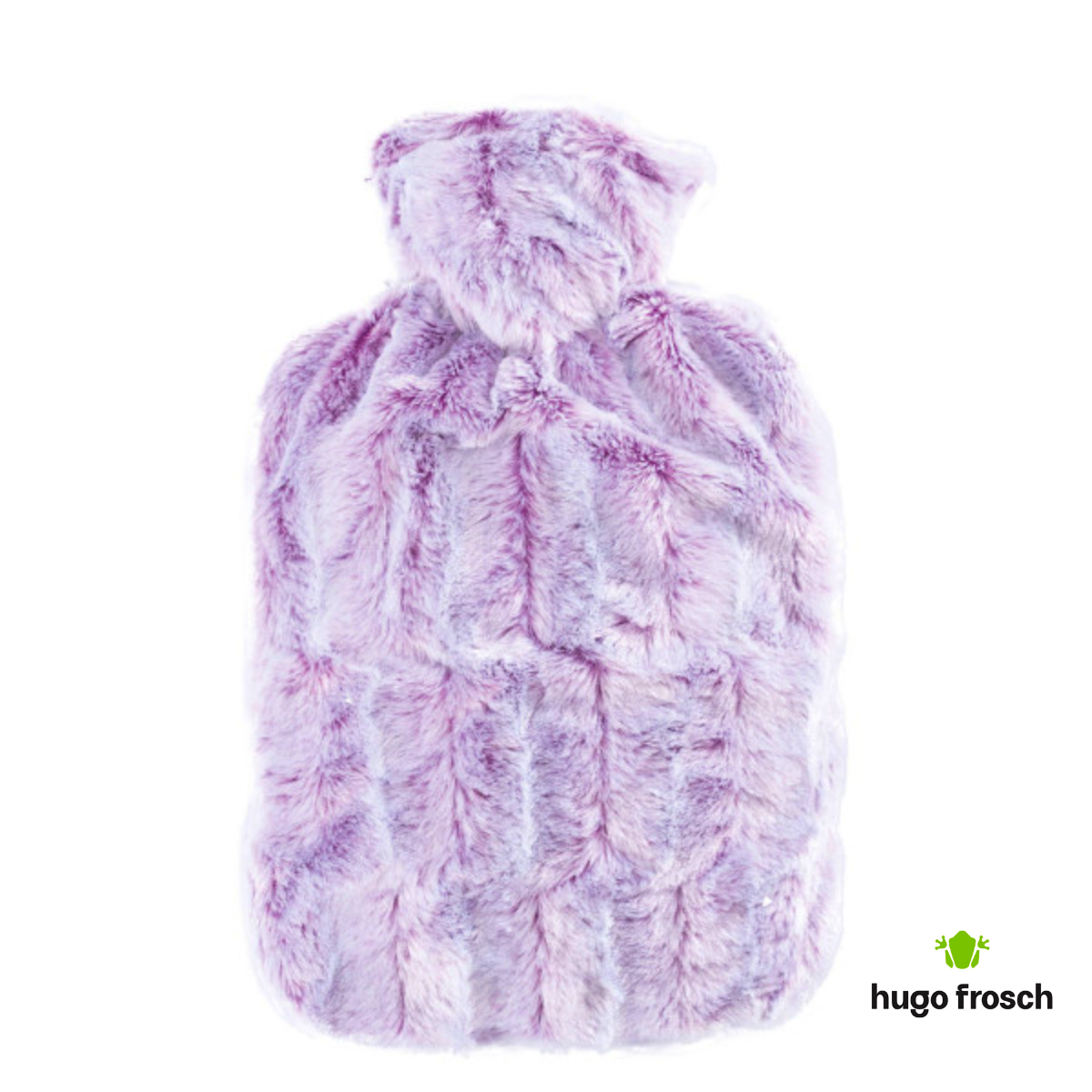 Hot Water Bottle Classic with Cover, Faux Fur - Purple-Silver