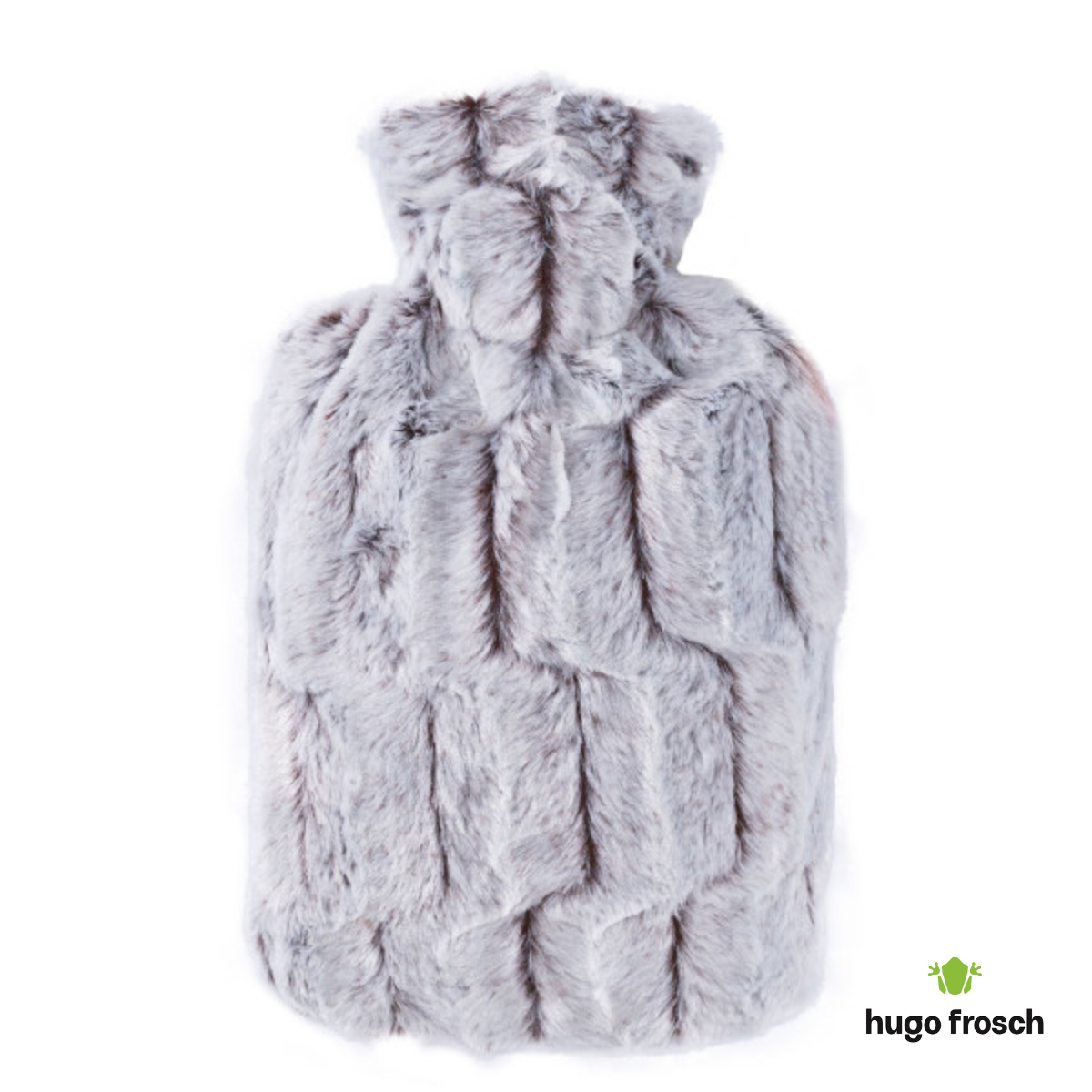 Hot Water Bottle Classic with Cover, Faux Fur - Brown-Silver