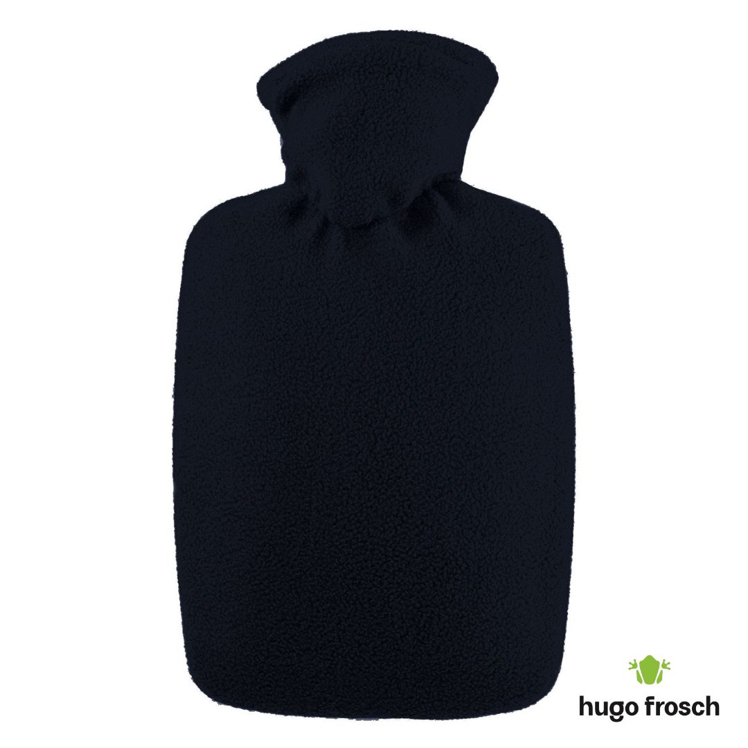 Hot Water Bottle Classic with Cover, Fleece - Black