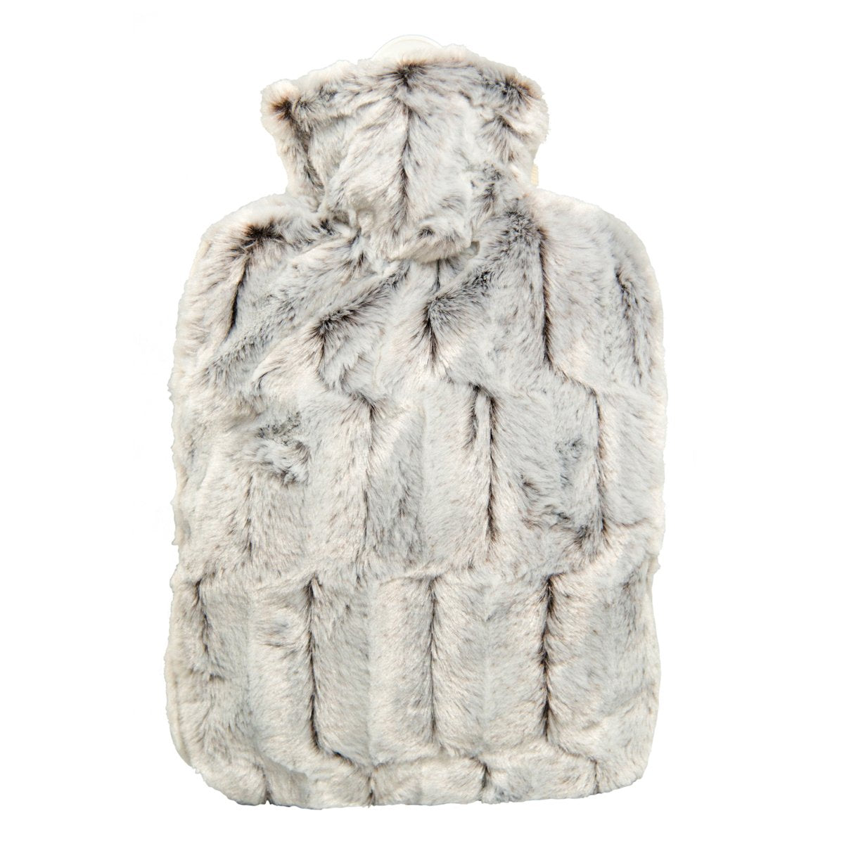 Hot Water Bottle Classic with Cover, Faux Fur - Brown-Silver