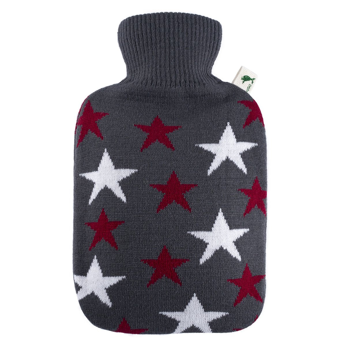Hot Water Bottle Classic with Cover, Knitted - Stars Bordeaux
